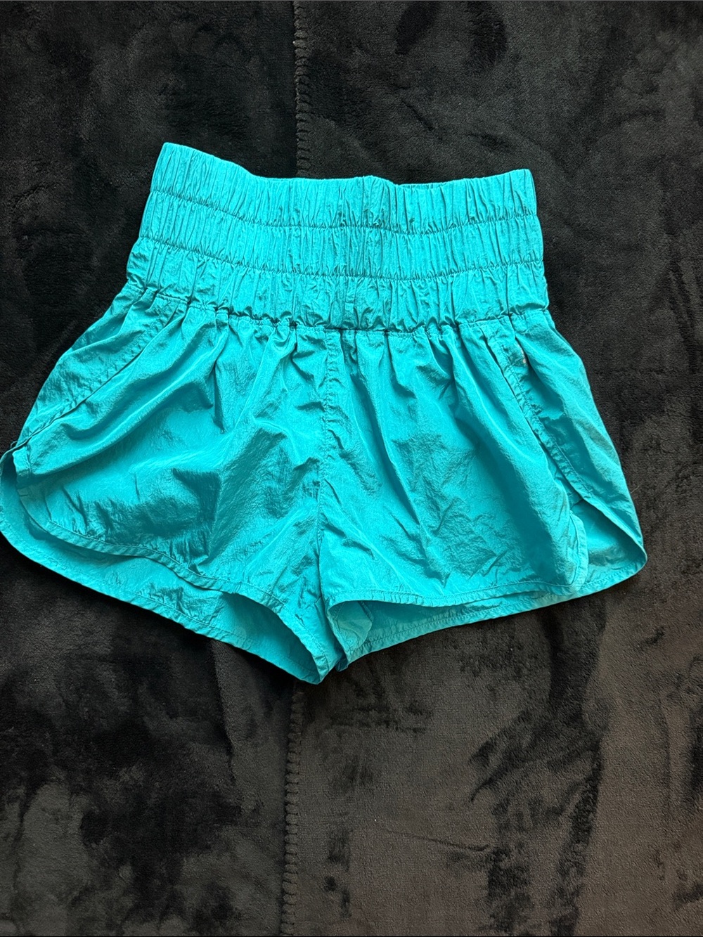 Free People Teal High-Waist Ruched Athletic Shorts